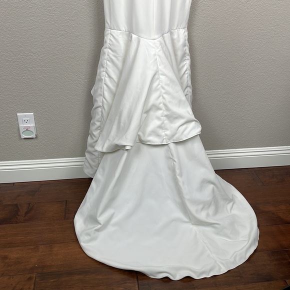 Sarah Seven Viv White Trumpet Wedding Dress Side Sheer Mesh Train Sz 8 - Picture 7 of 17